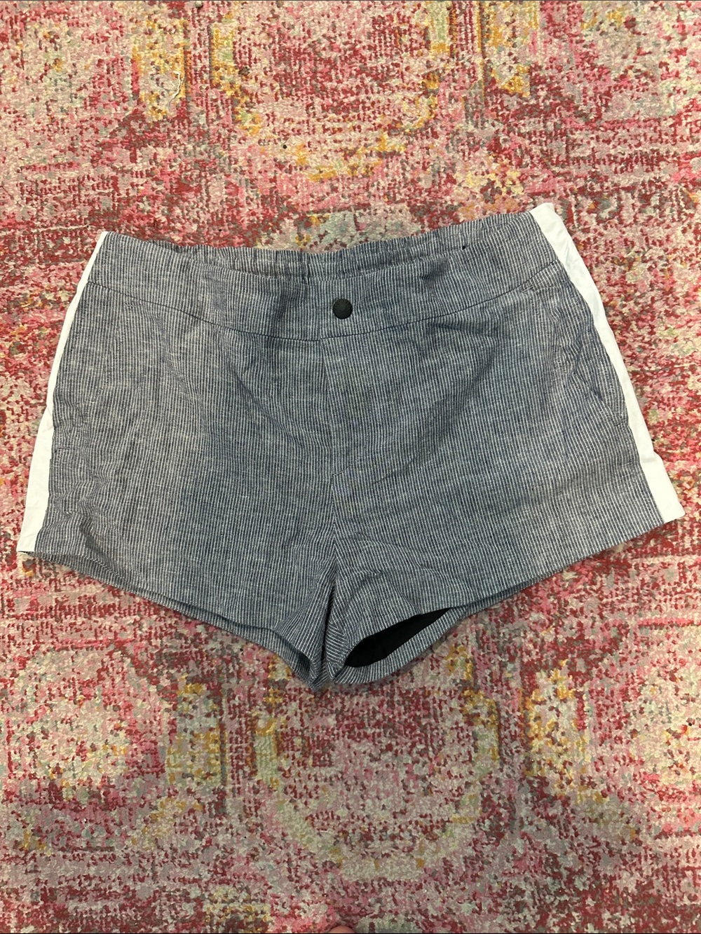 rag & bone Blue Striped Cotton-Blend Women's Shorts with White Side Panels